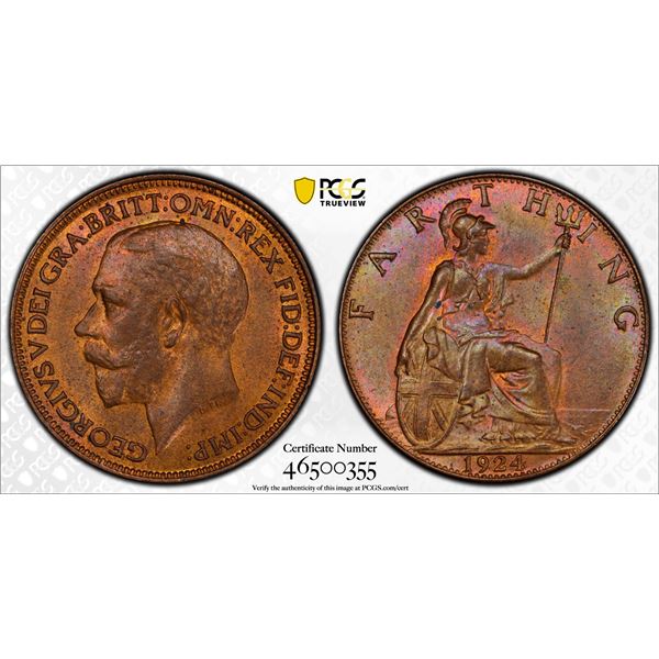 GREAT BRITAIN: George V, 1910-1936, AE farthing, 1924, PCGS MS64 RD