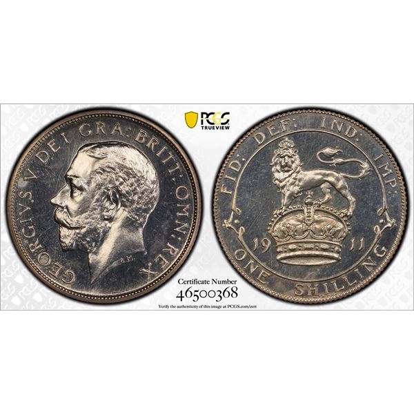 GREAT BRITAIN: George V, 1910-1936, AR shilling, 1911, PCGS Proof 64