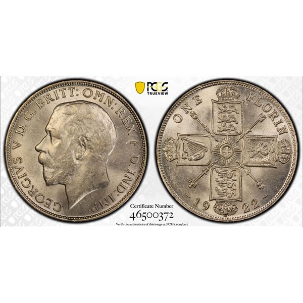 GREAT BRITAIN: George V, 1910-1936, AR florin, 1922, PCGS MS64