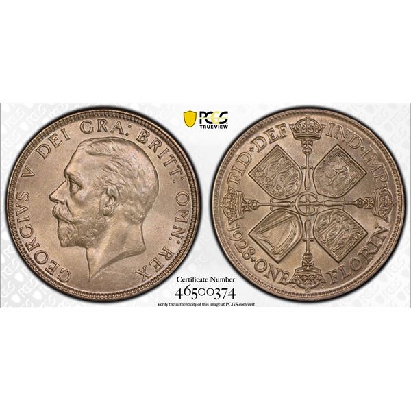 GREAT BRITAIN: George V, 1910-1936, AR florin, 1928, PCGS MS64