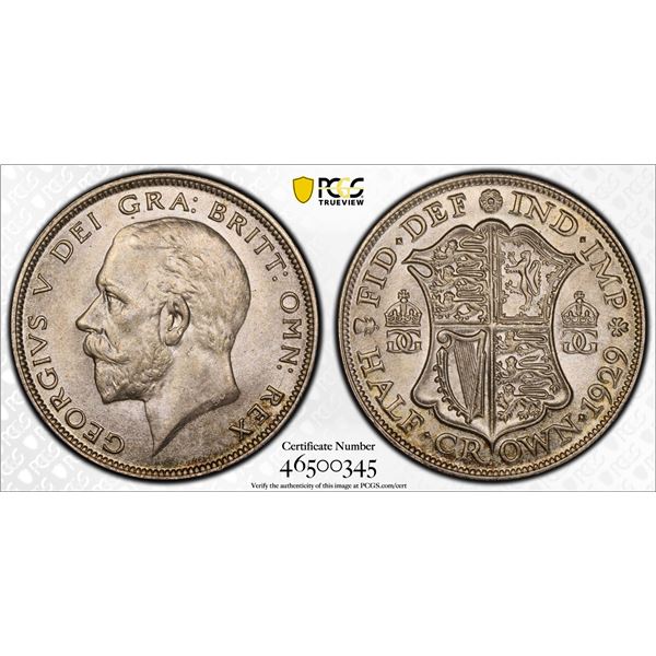 GREAT BRITAIN: George V, 1910-1936, AR halfcrown, 1929, PCGS MS65