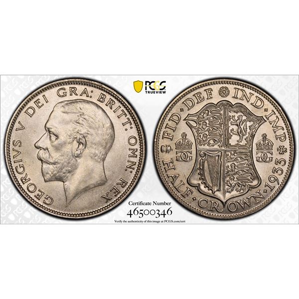 GREAT BRITAIN: George V, 1910-1936, AR halfcrown, 1933, PCGS MS65