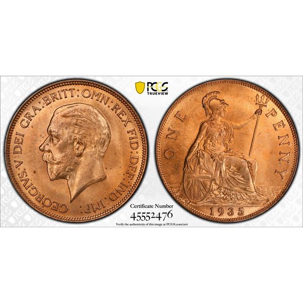 GREAT BRITAIN: George V, 1910-1936, AE penny, 1935, PCGS MS64 +RD