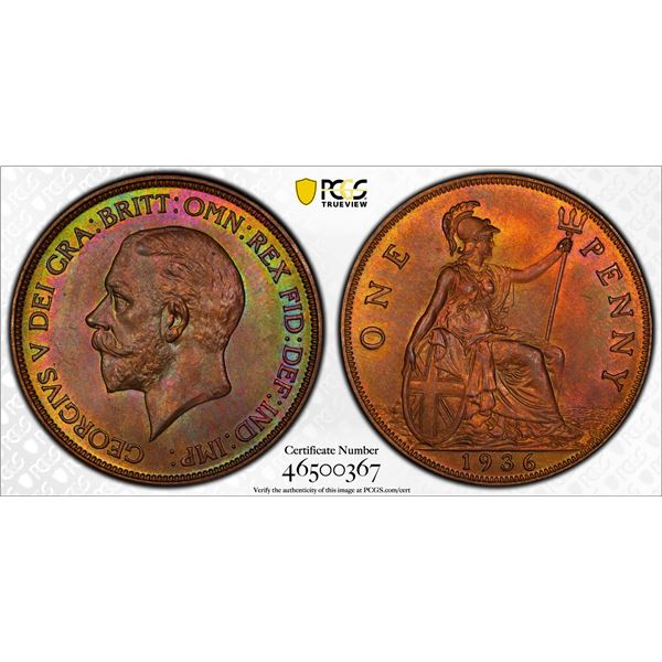 GREAT BRITAIN: George V, 1910-1936, AE penny, 1936, PCGS MS65 BN