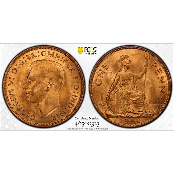 GREAT BRITAIN: George VI, 1936-1952, AE penny, 1948, PCGS MS65 RD