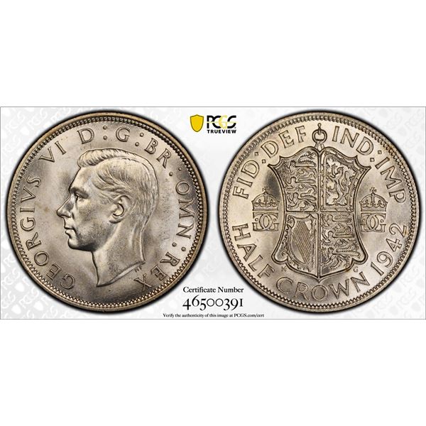 GREAT BRITAIN: George VI, 1936-1952, AR halfcrown, 1942, PCGS MS64