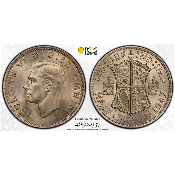 GREAT BRITAIN: George VI, 1936-1952, 1/2 crown, 1947, PCGS MS64
