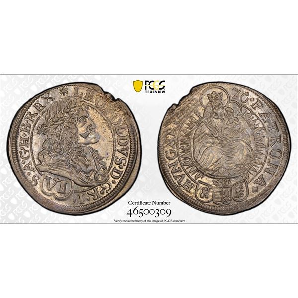 HUNGARY: Leopold I, 1657-1705, AR 6 krajcár, Preßburg (Bratislava), 1675, PCGS MS63