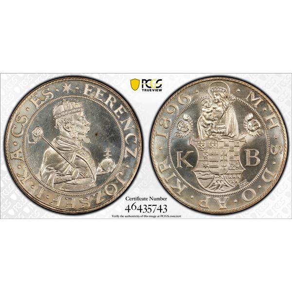 HUNGARY: Franz Joseph I, 1848-1916, AR thaler, 1896-KB, PCGS Proof 66