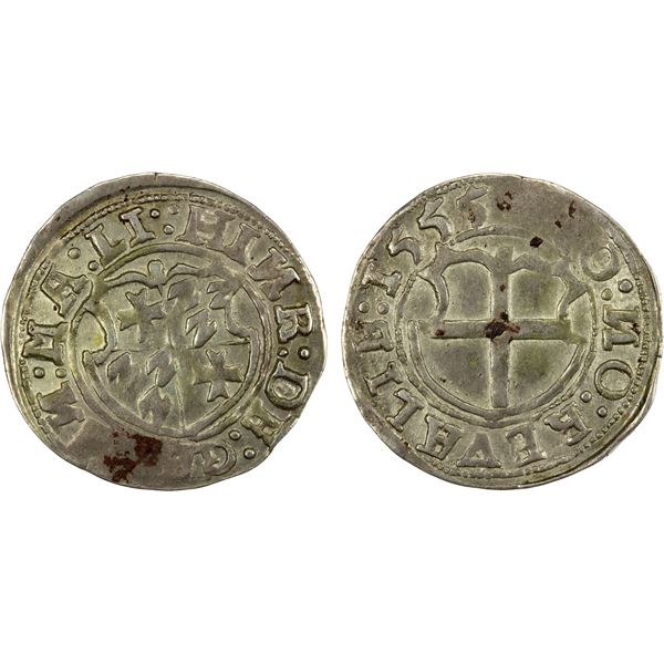 LIVONIAN ORDER: Heinrich von Galen, 1551-1557, AR ferding (2.76g), Reval, 1555, EF