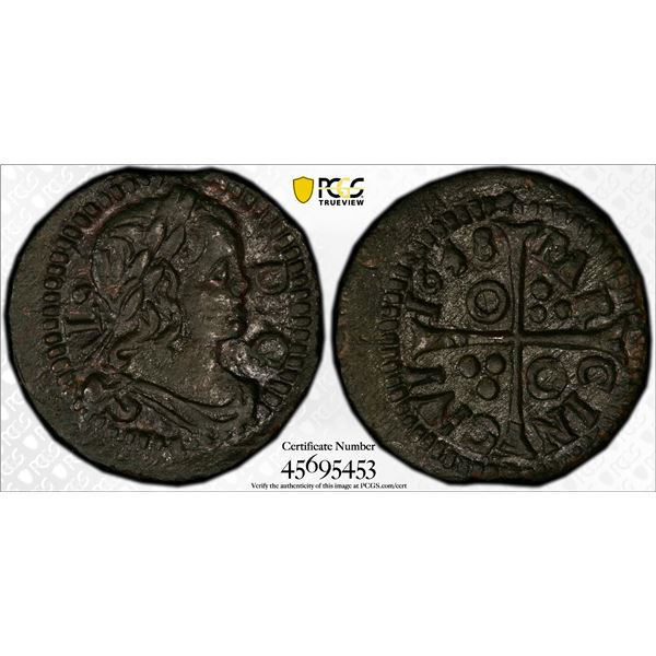 SPAIN: CATALONIA: Luis XIV, of France, 1643-1652, AE dinero, Barcelona, 1648, PCGS AU58