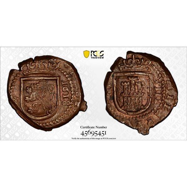 SPAIN: Felipe III, 1598-1621, AE 8 maravedis, Madrid, 1618, PCGS MS63 BN