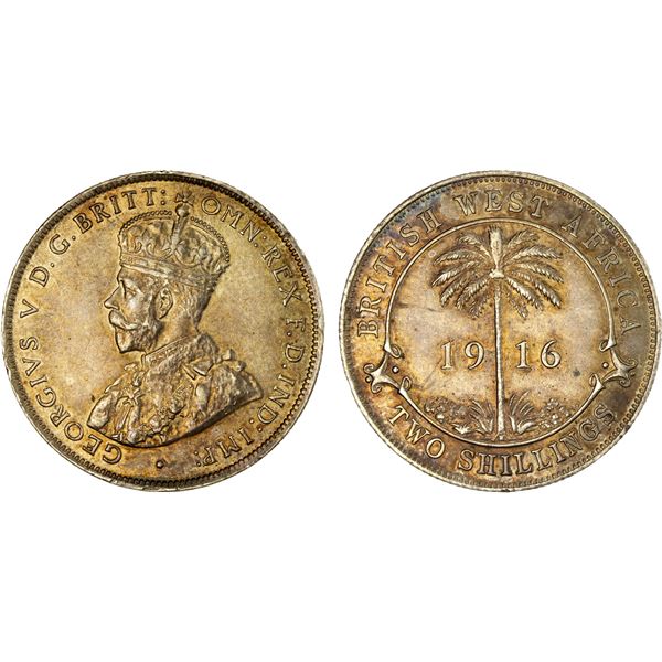 BRITISH WEST AFRICA: George V, 1910-1936, AR 2 shillings, 1916-H, AU