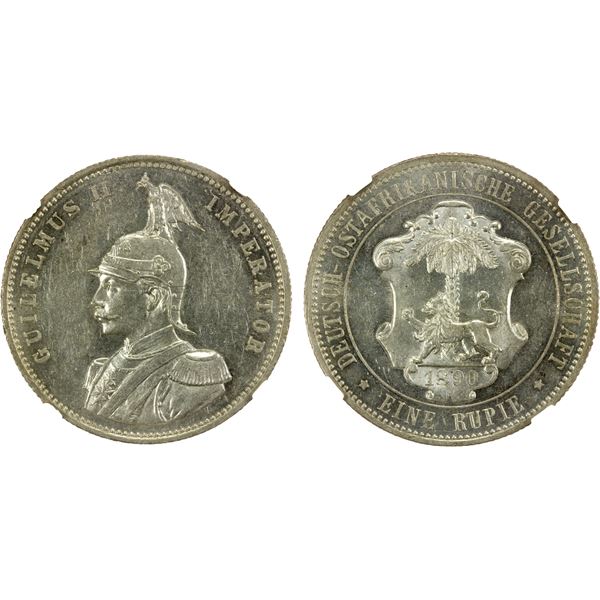 GERMAN EAST AFRICA: Wilhelm II, 1891-1918, AR rupie, 1890, NGC MS61