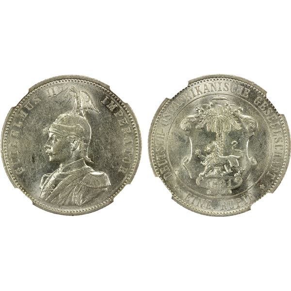 GERMAN EAST AFRICA: Wilhelm II, 1891-1918, AR rupie, 1891, NGC AU58