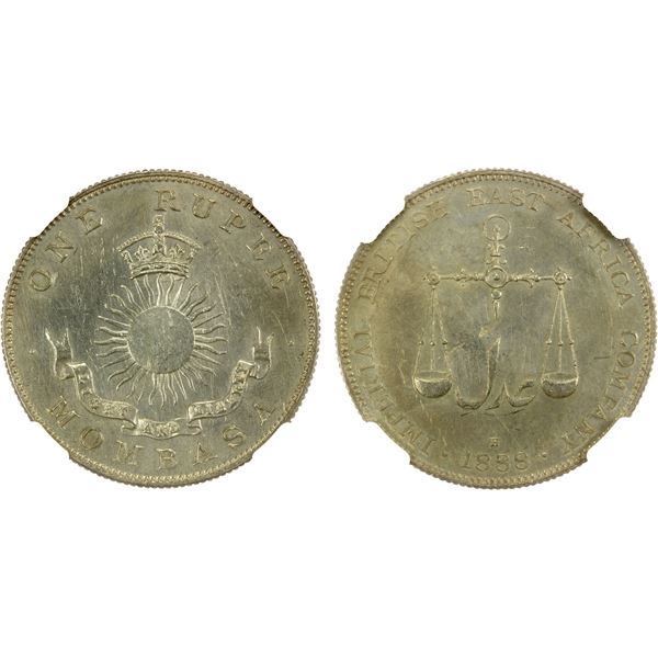 MOMBASA: Victoria, 1888-1896, AR rupee, 1888-H, NGC UNC details