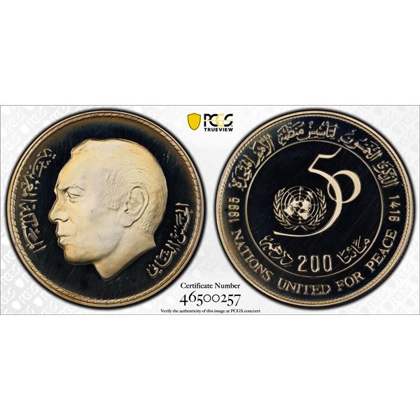MOROCCO: Hassan II, AR 200 dirhams, 1995/AH1416, PCGS Proof 67 DCAM