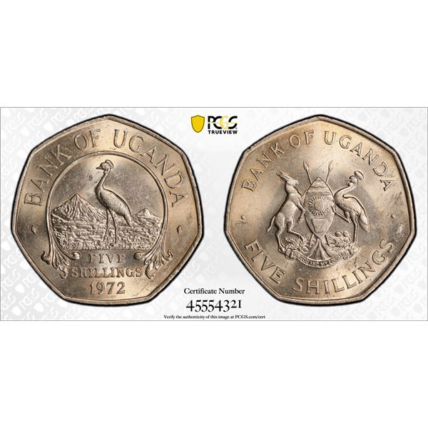 UGANDA: Republic, 5 shillings, 1972, PCGS MS62