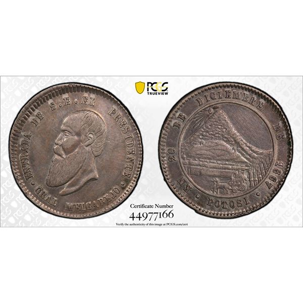 BOLIVIA: Republic, AR 1/2 melgarejo, Potosí, 1867, PCGS AU detail