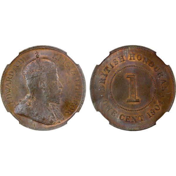 BRITISH HONDURAS: Edward VII, 1901-1910, AE cent, 1904, NGC MS64 BN