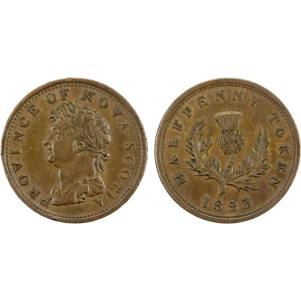 CANADA: NOVA SCOTIA: George IV, 1820-1830, AE 1/2 penny token, 1823, VF
