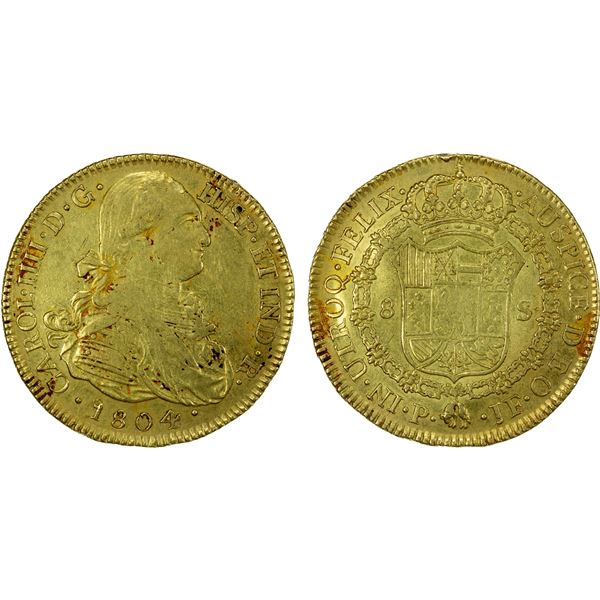 COLOMBIA: Carlos IV, 1788-1808, AV 8 escudos (27.03g), 1804-P, VF-EF
