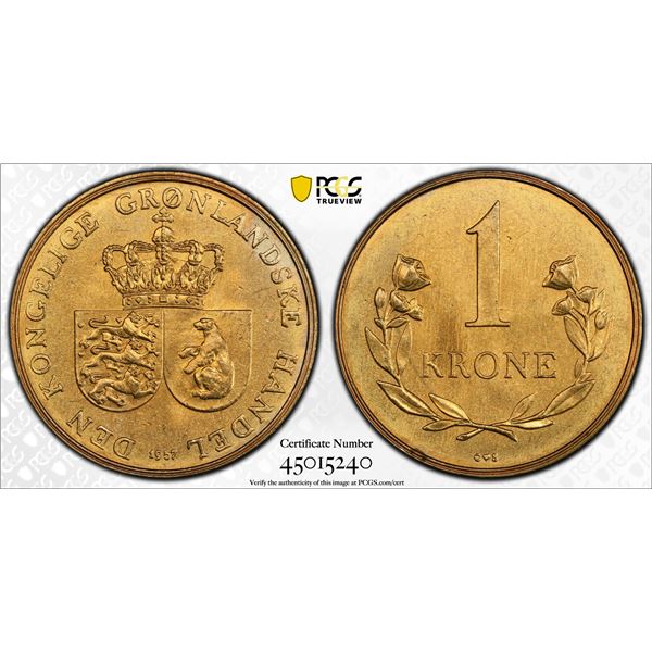 GREENLAND: Frederik IX, 1947-1972, 1 krone, 1957, PCGS MS66