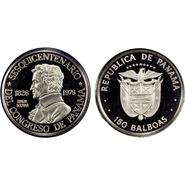 PANAMA: Republic, platinum 150 balboas, 1976-FM, Proof