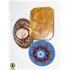 Image 1 : BELT BUCKLES- CARVED WOOD EAGLE, ROUND BEADED &