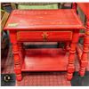 Image 1 : PAINTED RED END TABLE WITH DRAWER H-22.25" W-14.5"