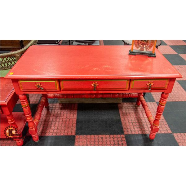 PAINTED RED WRITING DESK W/DRAWERS H-29.75