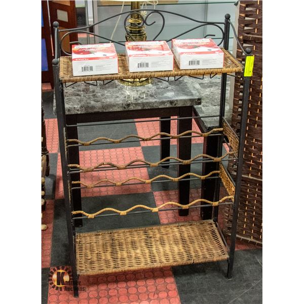 METAL AND WICKER WINE RACK 24" X 10" X 40"