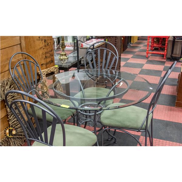 ROUND GLASS DINING ROOM TABLE WITH 4 CHAIRS