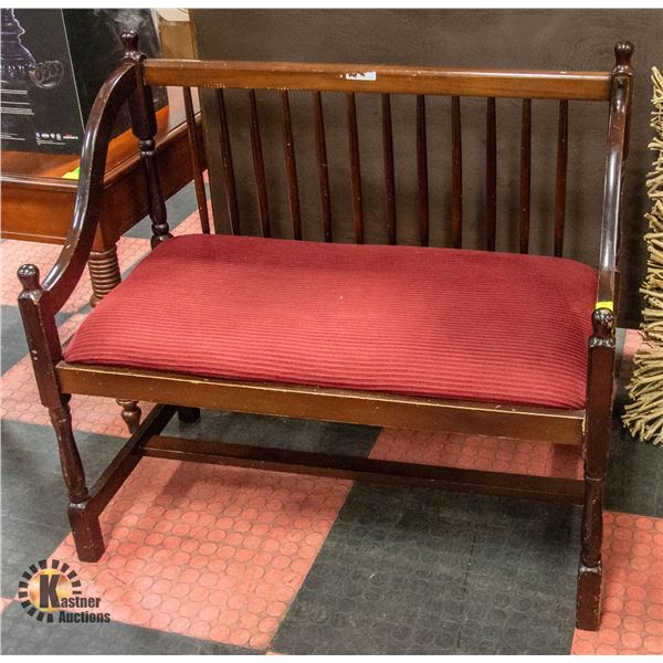 WOOD HIGH BACK HALLWAY BENCH 37  X 20  X 35 