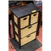 Image 1 : BLACK 4 BIN WICKER & WOOD SHELVING UNIT H-29"