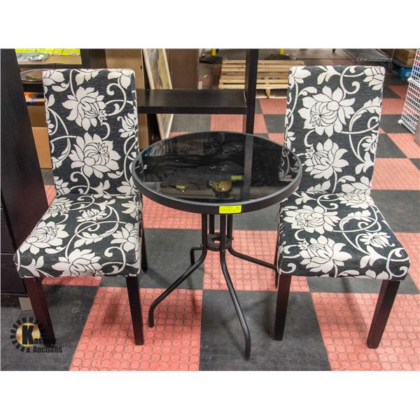 2 BLACK & WHITE UPHOLSTERD CHAIRS WITH ROUND