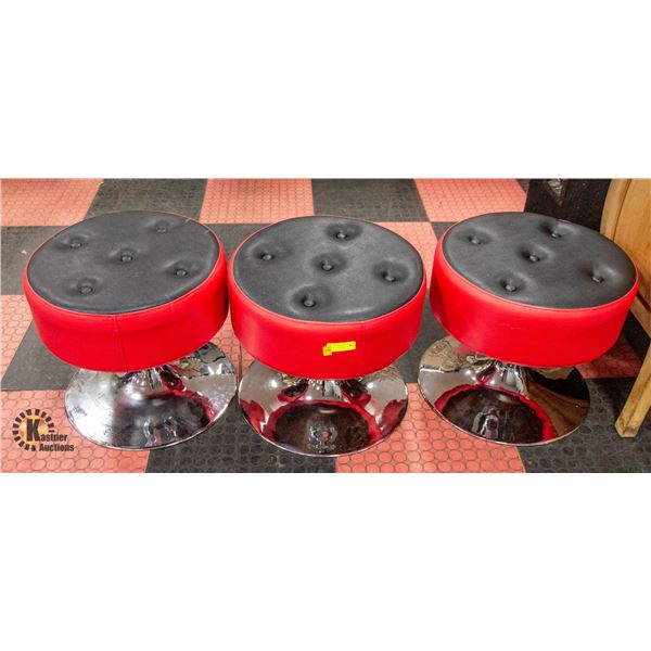 3 RED & BLACK STOOLS H-18  DIAMETER-20 