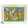 Image 1 : FRAMED BATIK "PICKING ORANGES IN AN ISRAELI KIBBUT