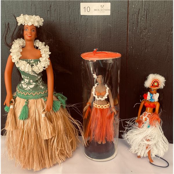 Three Vintage Antique Collectible Hula Girls