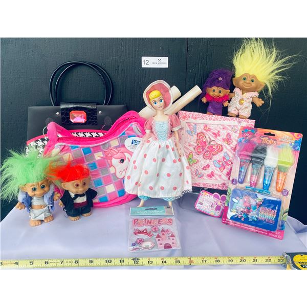 Mattel and Toy Stort Bo Peep Fashion Doll and Fancy Vintage Russ Troll Dolls