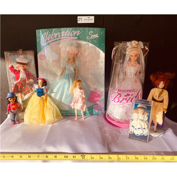 Vintage Brand New Celebration Sandy  and Beautiful Bride Doll along with mini collectible Dolls