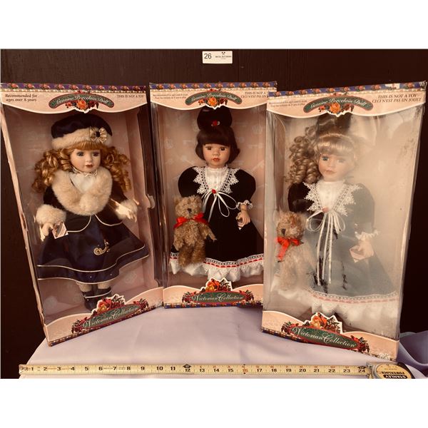 Victorian Collection Genuine Porcelain Dolls X 3 Brand New in the Box