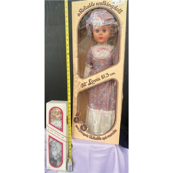 32 inch Lorrie A Reliable Walking Doll and The Victorian Doll Co. Blonde Porcelain Doll