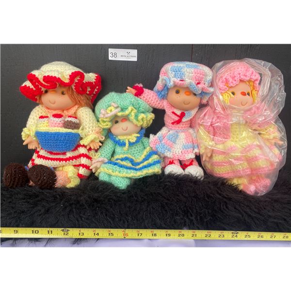 Four Vintage Crocheted Cutie Ice Cream StrawBerry Short Cake Dumpling Dolls