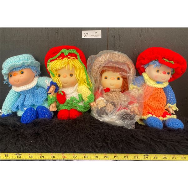 Four HandMade Crochet StrawBerry ShortCake Ice Cream Dolls