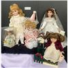 Image 1 : Five Collectible Porcelain Dolls  Clown Bride Victorian Devine Keepsakes Gently Used