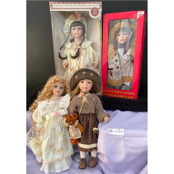 Cassandra Collection and Vintage Genuine Porcelain Dolls Brand new in Box with 2 Miniature Dolls