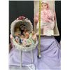 Image 1 : Mama's Baby Brand New in Box with Wicker Stroller like Carriage full of Tiny Baby Collectible Dolls