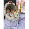 Image 3 : Mama's Baby Brand New in Box with Wicker Stroller like Carriage full of Tiny Baby Collectible Dolls