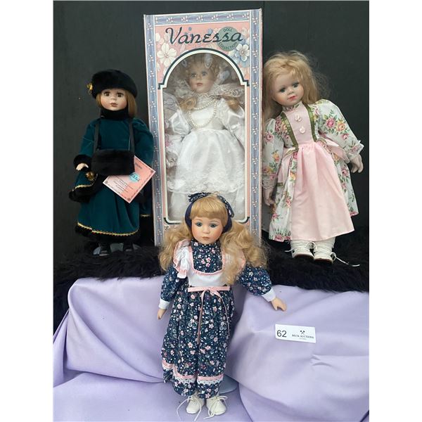 Vintage Large Vanessa Collection Bride Doll with Three Antique Porcelain Memory Dolls
